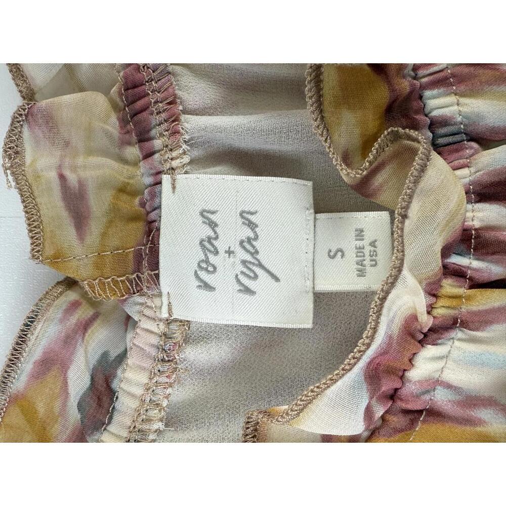 Roan + Ryan Beige and Pink Sleeveless Ruffle Sleeveless Top - Size - Small - Picture 4 of 5